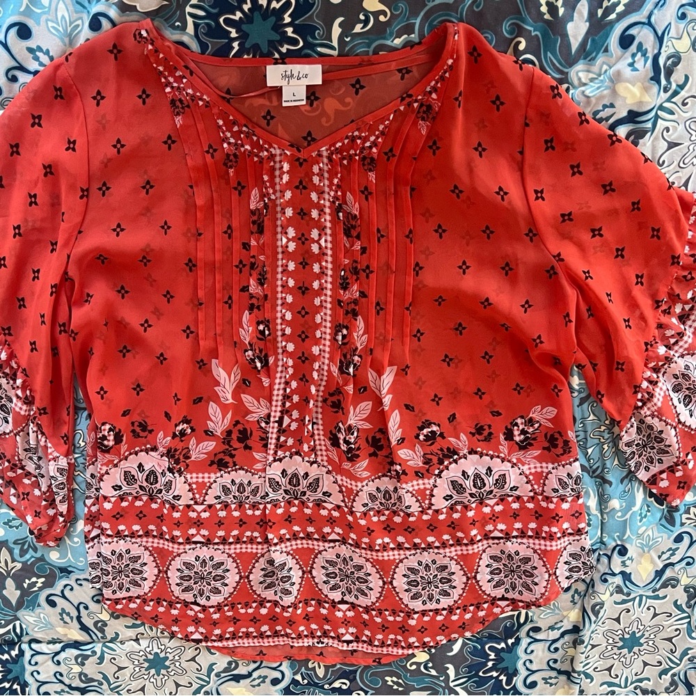 Style & Co. Orange red Floral Blouse